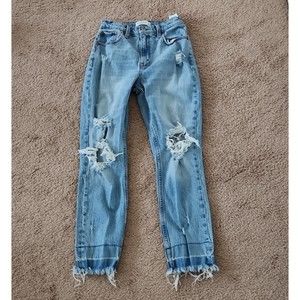 Abercrombie & Fitch High Rise Mom Jean, Distressed, Medium Wash, Size 27/4R
